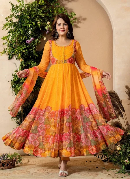 Jf 030 Tebby Orgenza With Embroidery Sequence Work Gown